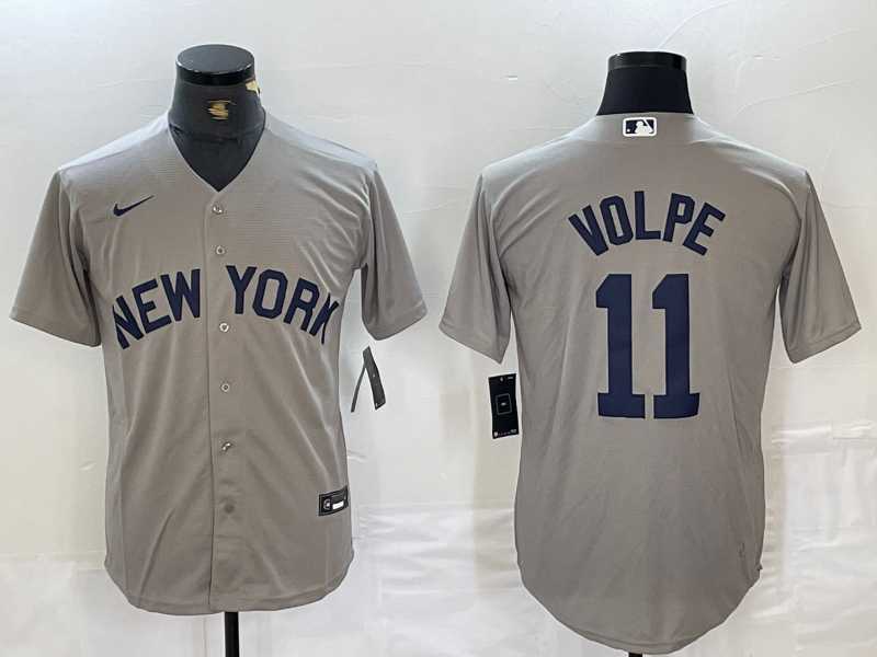 Mens New York Yankees #11 Anthony Volpe Name 2021 Grey Field of Dreams Cool Base Stitched Baseball Jersey->new york yankees->MLB Jersey